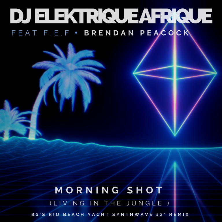 DJ Elektrique Afrique teams up with SA guitarist Brendan Peacock and F.E.F for a House, Dance, Synthwave, Darkwave, Retrowave, Futuristic 80’s single entitled ‘Morning Shot: Living in the Jungle’